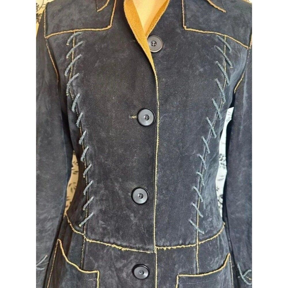 Pretty Black Embroidered Long Coat Jacket Women's Size 2 - Picture 6 of 9